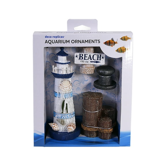 Penn-Plax Resin Aquarium Decoration– Nautical & Beach for Fresh and Saltwater Fish Tanks - 4-Piece Set