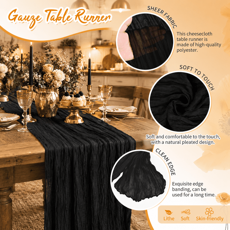 18 Pack Black Cheesecloth Table Runner 17.7x108 Inches Boho Home Decor ...