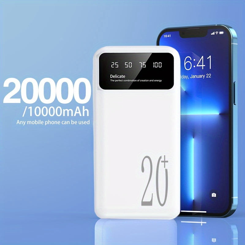 High-Capacity Mobile Power Bank with 10000/20000Mah, Featuring a 5V2.1A Output, Portable USB Charging for Android And Iphone Devices, Dual USB Outputs, Type-C And Micro Inputs, Two LED Flashlights,