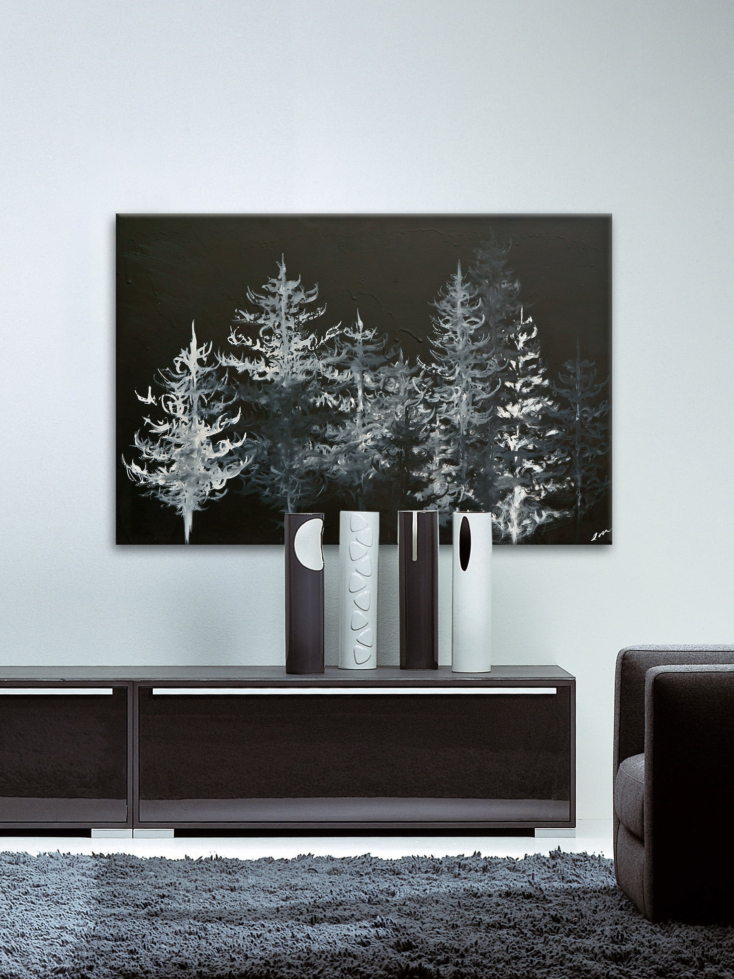 "Trees in Moonlight" Painting Print on Wrapped Canvas