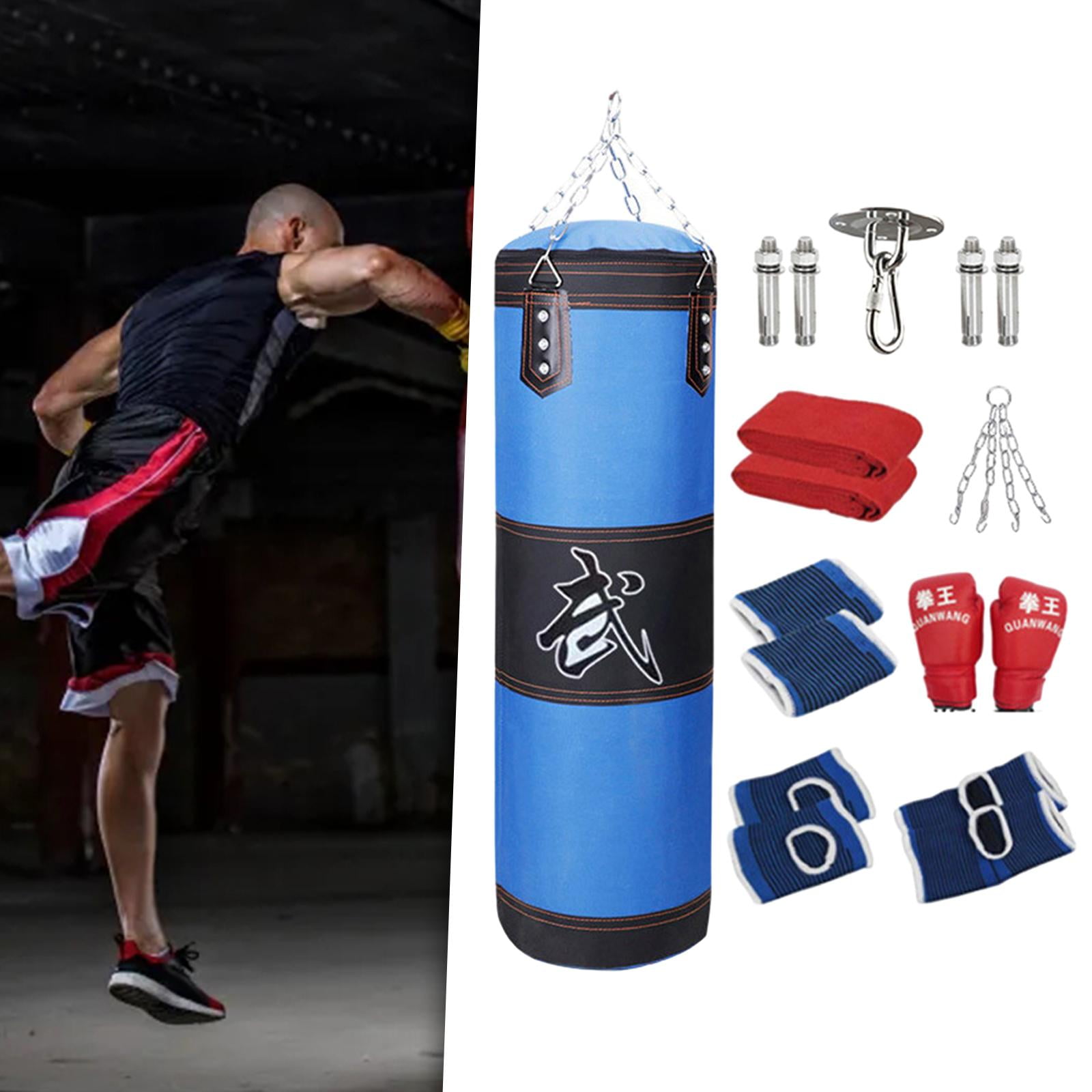 funtasica Boxing Bag Unfilled Bag Workout Fitness with Gloves PU Punching Bag Boxing Sandbag for Kids Home Gym Kickboxing Body Building Blue 100cm