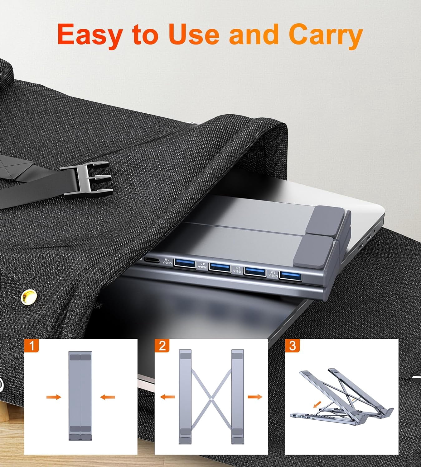 5-in-1 USB C Hub Adjustable Aluminum Laptop Stand, 4-Port USB A 3.0, Supports 5Gbps Data Transmission USB-C Hub Docking Station [Charging Not Supported] for MacBookPro/Air/Dell/HP/Lenovo