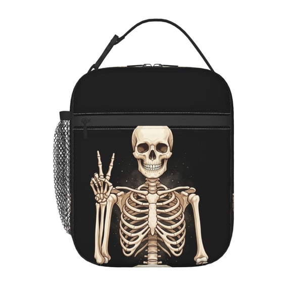 Funny Skull Lunch Bag Portable Insulated Lunch Bag Halloween Skeleton Reusable Cooler Bag For Women Men Adults Work Picnic Camping