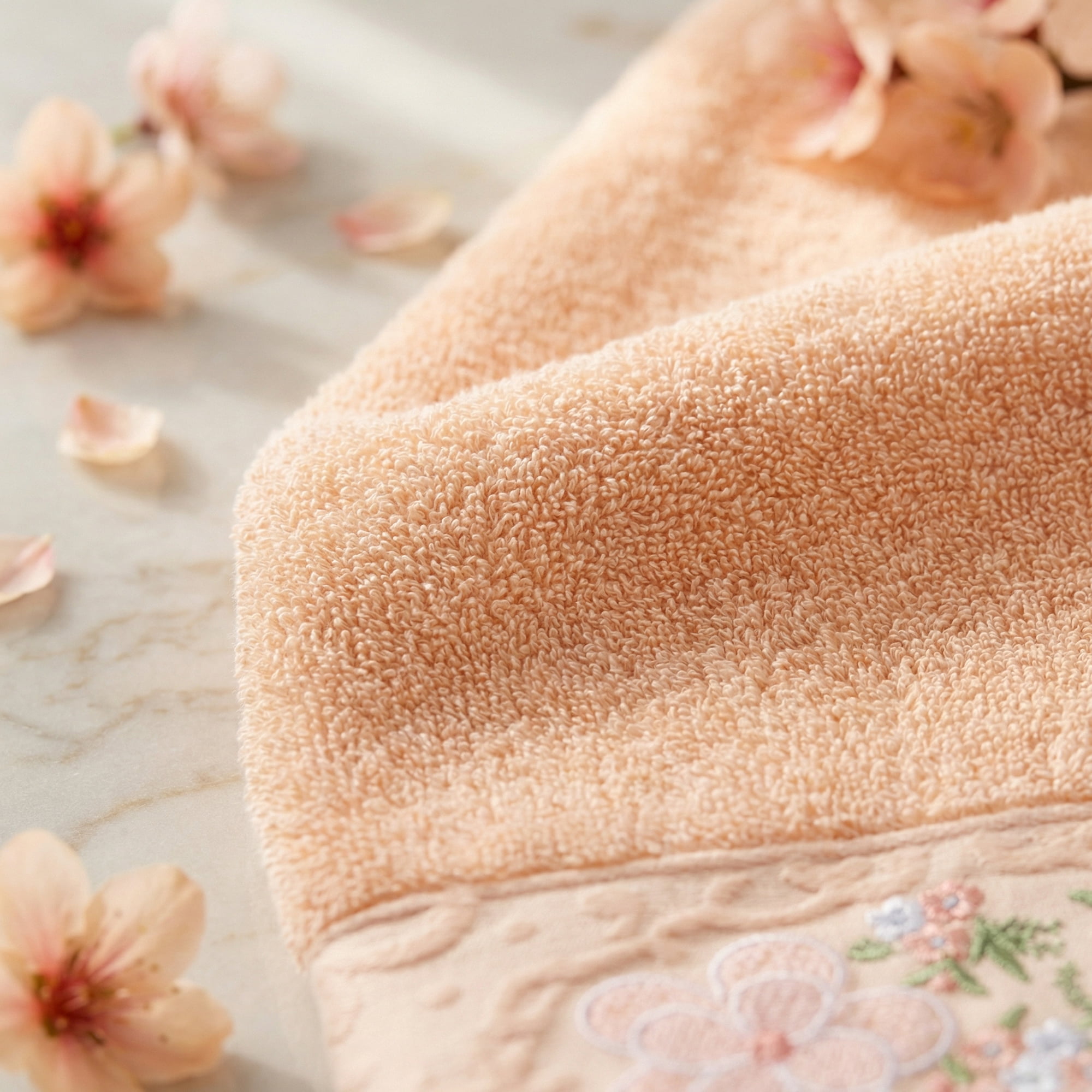 Unique Bargains Floral Embroidered Hand Towels Soft Absorbent Set Pink/Brown 29" x 13"