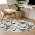 thumbnail image 5 of Navy Blue Floral 4ft Round Rug, Beige Vintage Farmhouse Botanical Leaves Non-Skid Rubber Backing Large Area Rugs - Living Room Bedroom Home Office, Indoor Floor Mat Carpets Washable Rug, 5 of 9