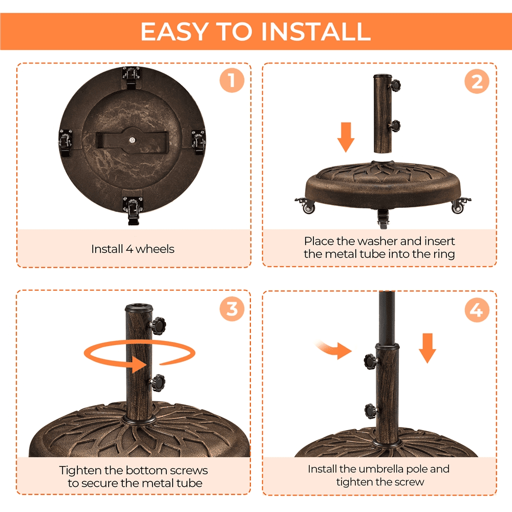 Renwick 20" Outdoor Rolling Patio Market Umbrella Base for Garden, Bronze