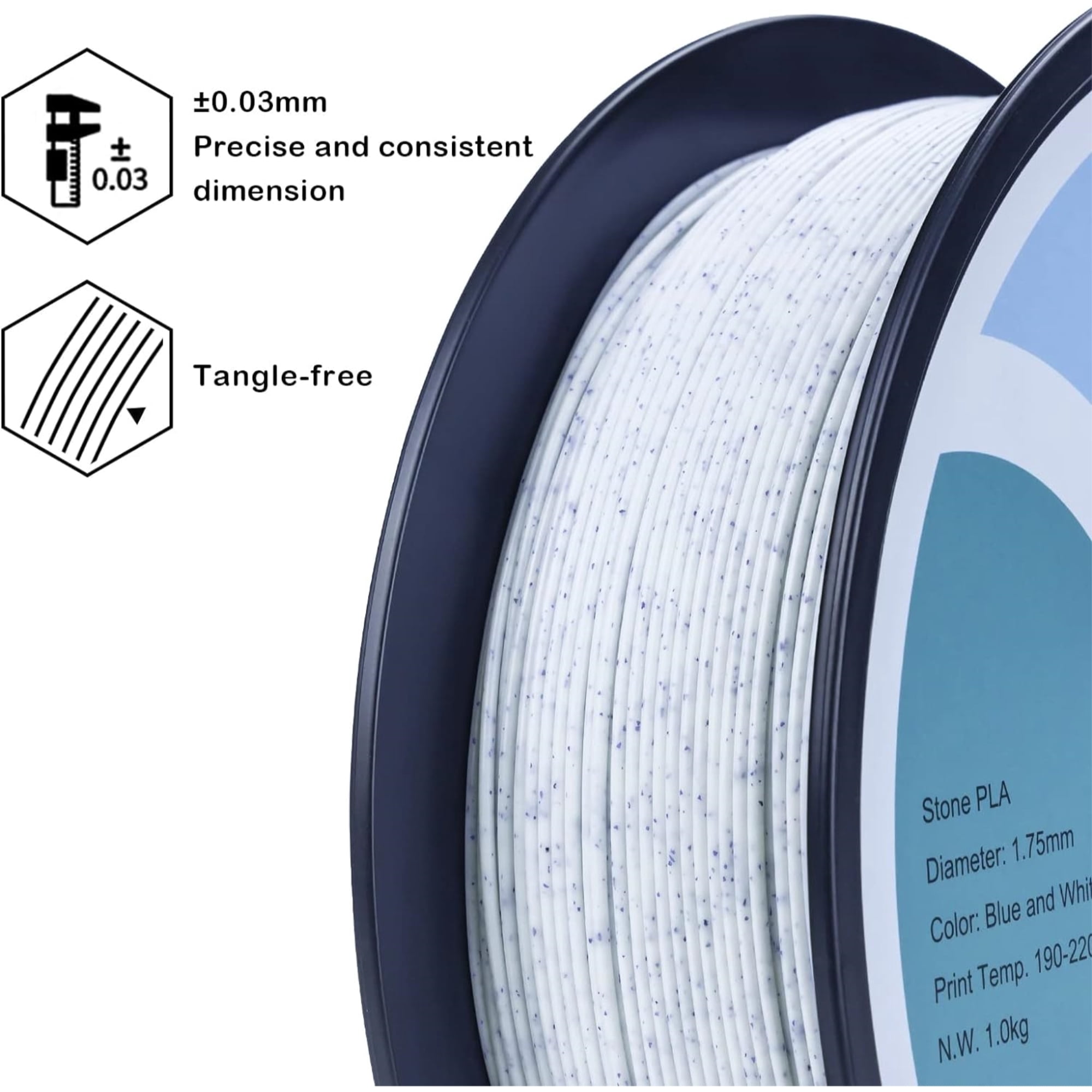 Ziro 3D Stone series PLA Filament 1.75mm 1kg, Blue & White