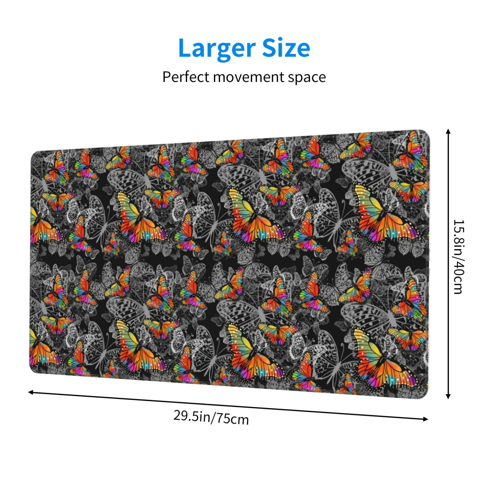 Rateoe Multicolored Butterflies C Print Mouse Pad - Extended Large Gaming Mousepad,Non-Slip Stitched Edge,16x29.5 Inch