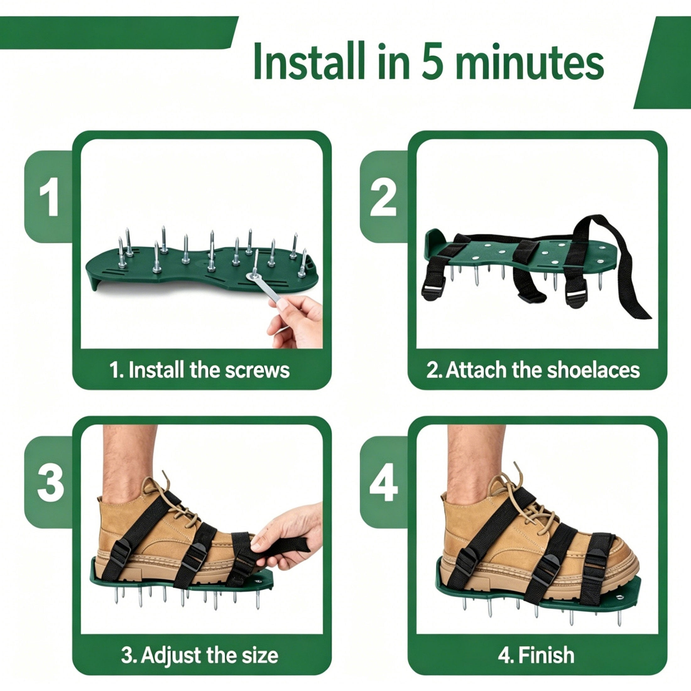 BESTSKY One Pair Lawn Aerator Shoes-Manual Lawn Aerators for Yard Patio Lawn Garden with Unique Free-Installation Heavy Duty Spiked Sandals,Easy-to-Use One-Size-Fits-All Design for Efficient Lawn