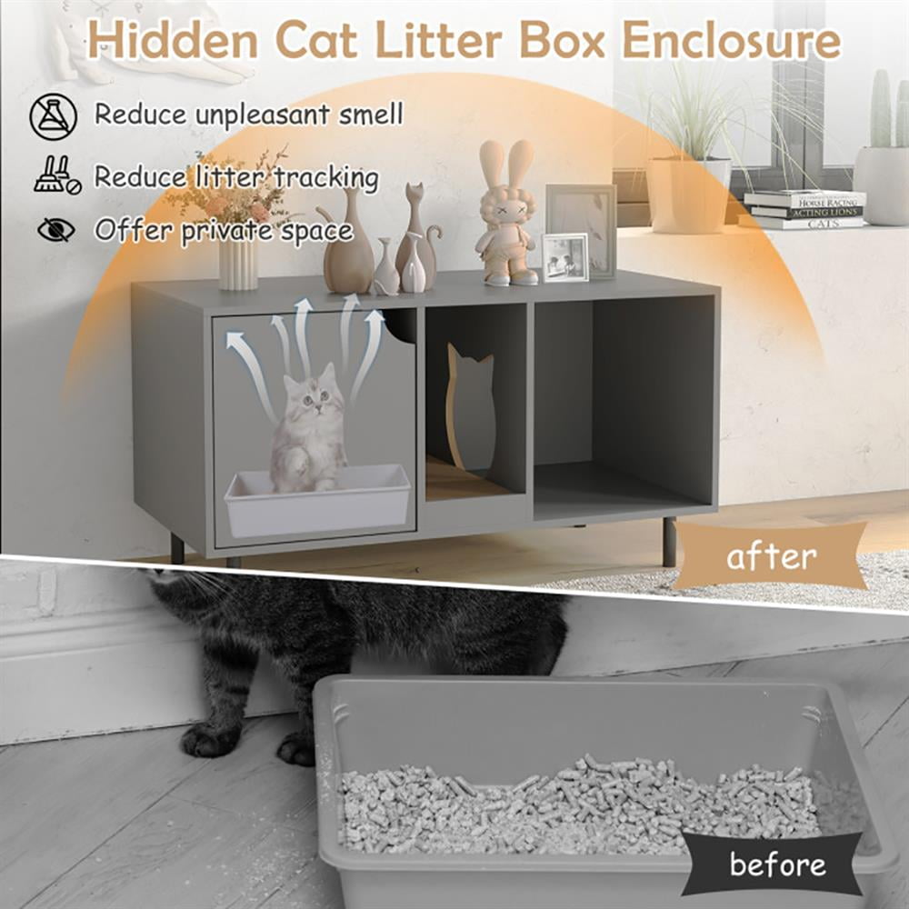GVN Cat Litter Box,Cat Pan, 40 Inch Cat Litter Box Enclosure for 2 Cats Hidden Cat Washroom-Gray