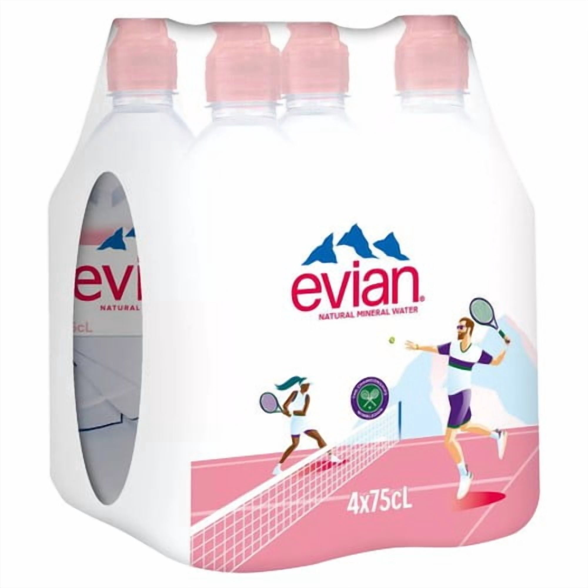 Evian Still Mineral Water Sports Cap 4 x 750ml, British Import (Pack of 2)