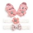 thumbnail image 1 of Hukapapa Zapatillas para bebés, niños y niñas, botines de lana acogedores, calcetines cálidos de fondo suave con dibujos animados, zapatos de cuna para recién nacidos, rosa, 11cm, 1 of 8