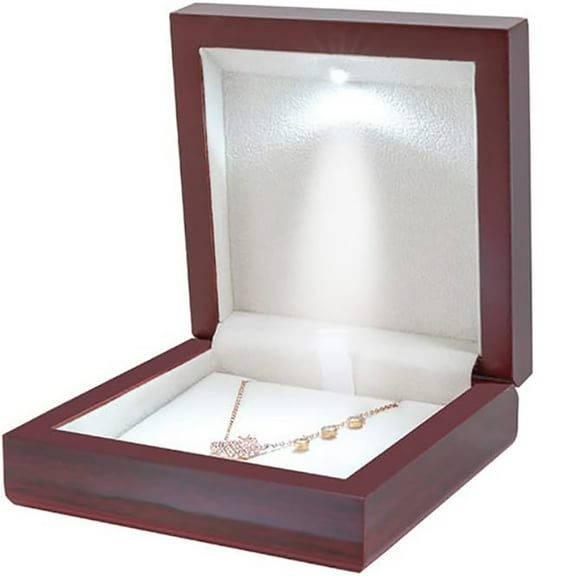 LED Light Up Jewelry Box Gift Container Wooden Jewelry Case with Light Luxury Lighted Wooden  Small Jewelry Display Case for Bracelet, Earrings, or Chains