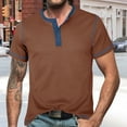 thumbnail image 2 of European Color Blocked Button Open Neck Men's Trendy Comfortable Loose Casual Business Short Sleeve T-Shirt, 2 of 6