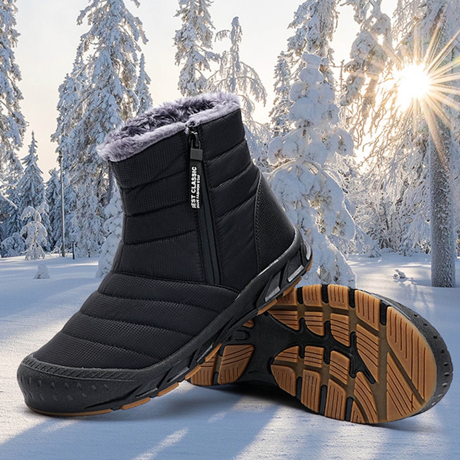 LSLJS Men Shoes Solid Color Winter Keep Warm Woolen Casual Zipper