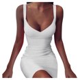thumbnail image 3 of ZHOGXU Women's Dress Sleeveless V Neck Solid Color Fashion Comfortable Slim Fit Mini Dresses For Casual Daily Wear,White,S, 3 of 3