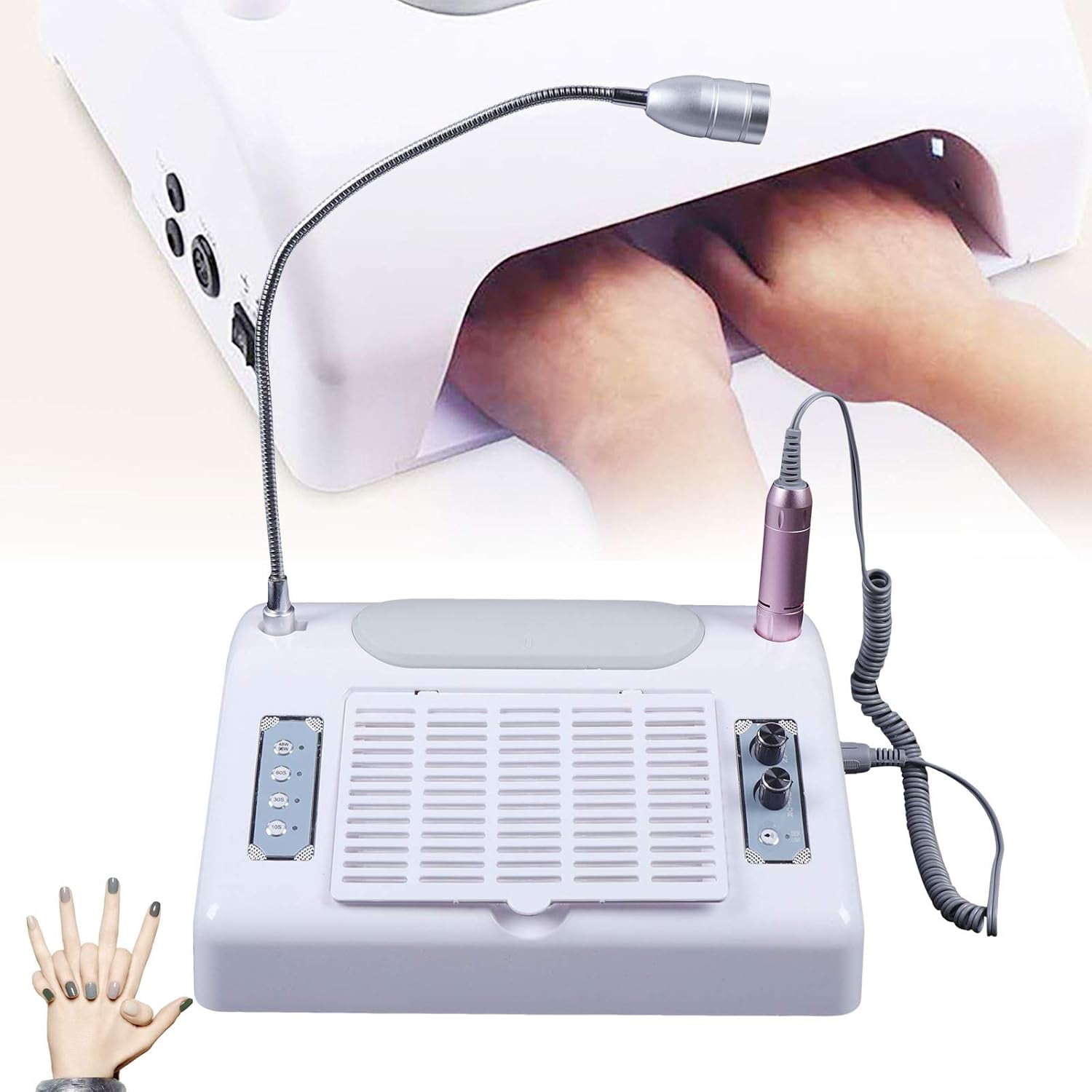 5 in 1 Nail Dust Collector with Drill, Multifunctional Electric Nail Drill Machine with Dust Collector LED Desk Lamp Hand Rest Pillow for Acrylic Nails for Nails Salon & Home Manicure