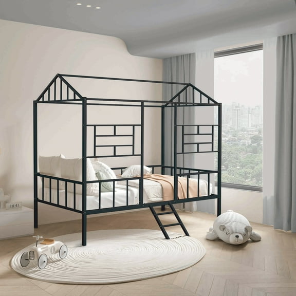 Furniture of America Trusten Kids House Design Black Twin Loft Bed