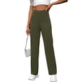 thumbnail image 2 of LYMAYTER ‌‌Women High-Waist Straight-Leg Pants Pockets Button Detail Casual Commuting Work Pants, 2 of 9