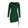 thumbnail image 5 of GigrtiJin Sweater Dress for Women V Neck Long Sleeve Sexy Drawstring Hem Dress Casual Ribbed Knitting Cotton Dresses, 5 of 7