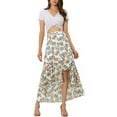 thumbnail image 2 of INSPIRE CHIC Floral Chiffon Skirt for Women's High Waist Ruffle Hem Tiered Skirt XS White, 2 of 5