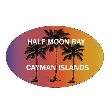 Half Moon Bay Cayman Islands Souvenir Palm Trees Surfing Trendy Oval Decal