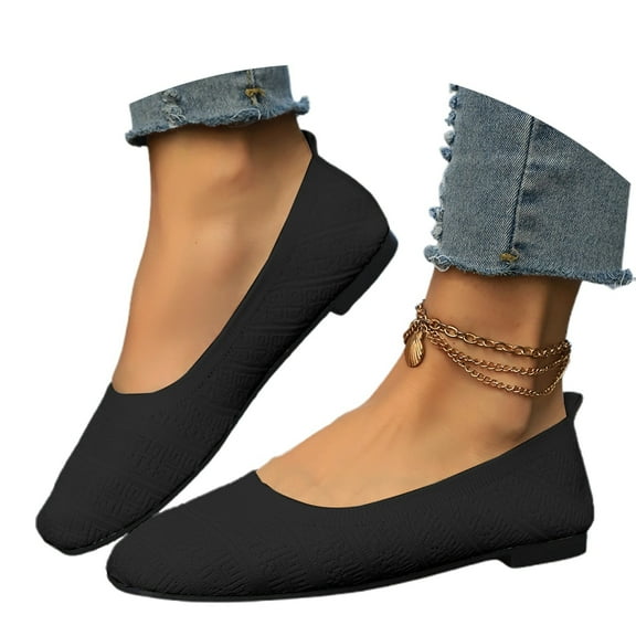Krdevn Women's On Loafers Comfortable Square Toe Flat Shoes Lightweight Breathable Walking Casual Footwear(Color:Black,Size:6)