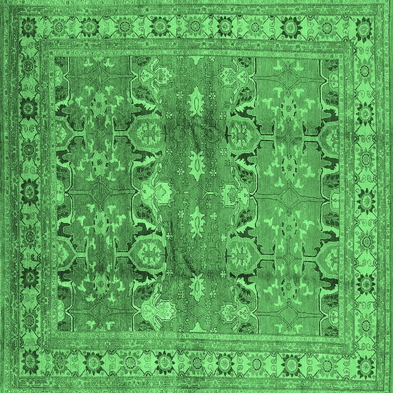 Ahgly Company Indoor Square Oriental Emerald Green Traditional Area Rugs, 4' Square