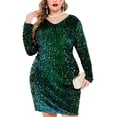 thumbnail image 2 of IN'VOLAND Robe à Sequins pour Femmes Grande Taille Col en V Cocktail Soirée Scintillante Robe Moulante Mini Verte, 2 of 4