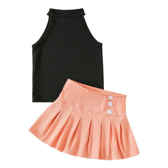 Tfken Outfit For Girls Kids Toddler Baby Spring Summer Solid Cotton Sleeveless Skirts Clothes Black Girl Outfit Set Size 4-5 Years