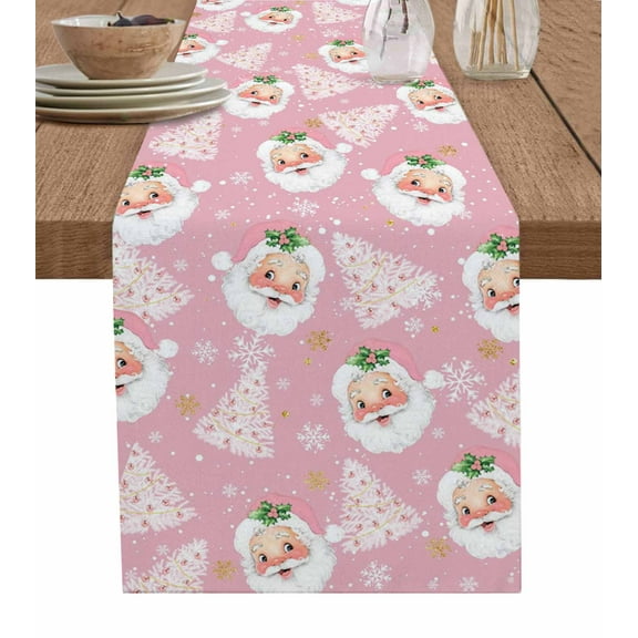 Table Runners 120 Inches Long Dress Scarves, Pink Christmas Farmhouse Coffee/Dining/Kitchen Table Runner for Living Room, Santa Xmas Tree Snowflake Winter Farmhouse 13x120 Inch