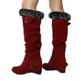 thumbnail image 6 of Mostsola Hidden Wedge Snow Boots for Women Suede Furry Lined Knee High Boots Slouchy Mid Calf Boots, 6 of 9