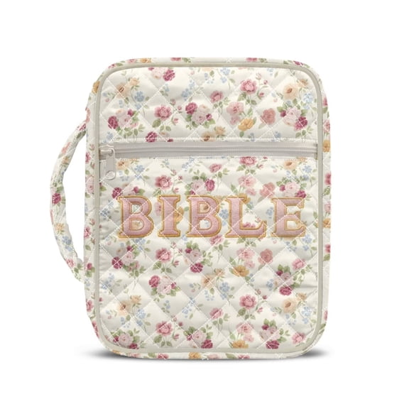 chaqlin Floral Bible Cover Case for Women Large Bible Bag Portable Quilted Bible Cover with Handle Carrying Case for Girls Bible Study Supplies Accessories