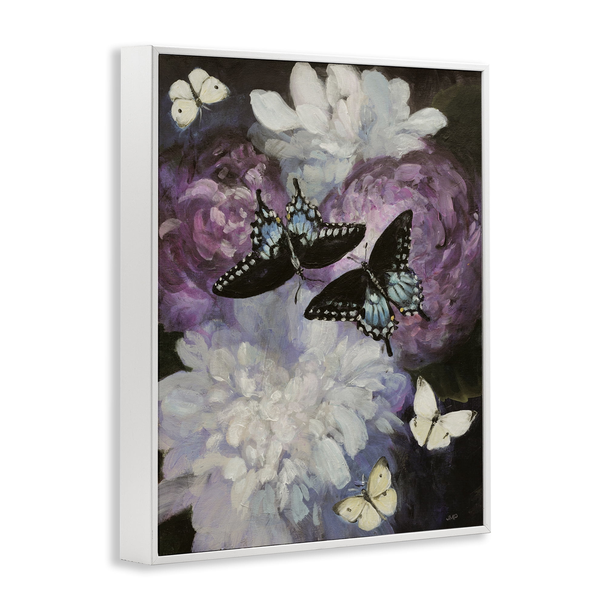 Stupell Industries Midnight Garden Butterflies Animals & Insects Painting White Framed Art Print Wall Art, 16 x 20