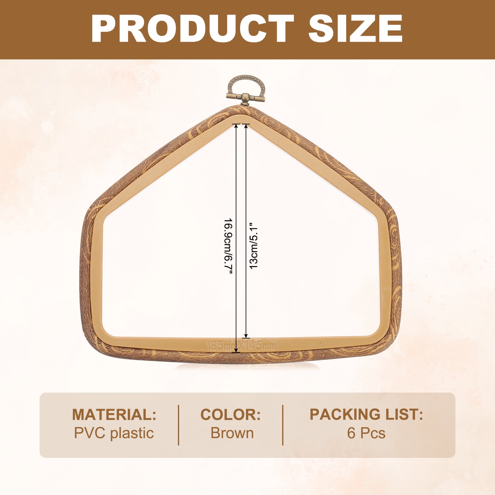 Uxcell 6 Pieces 6.7" x 5.1" Room Shape Embroidery Hoops Frame Imitated Wood Circle Cross Stitch Hoop Ring for Embroidery Art Craft Handy Sewing Decoration, Brown