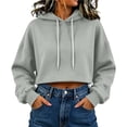 thumbnail image 2 of Jsaierl Women's Cropped Hoodies Trendy Solid Color Hooded Sweatshirt Athletic Pullover Workout Long Sleeve Tops Fall Clothes S-2XL, 2 of 7