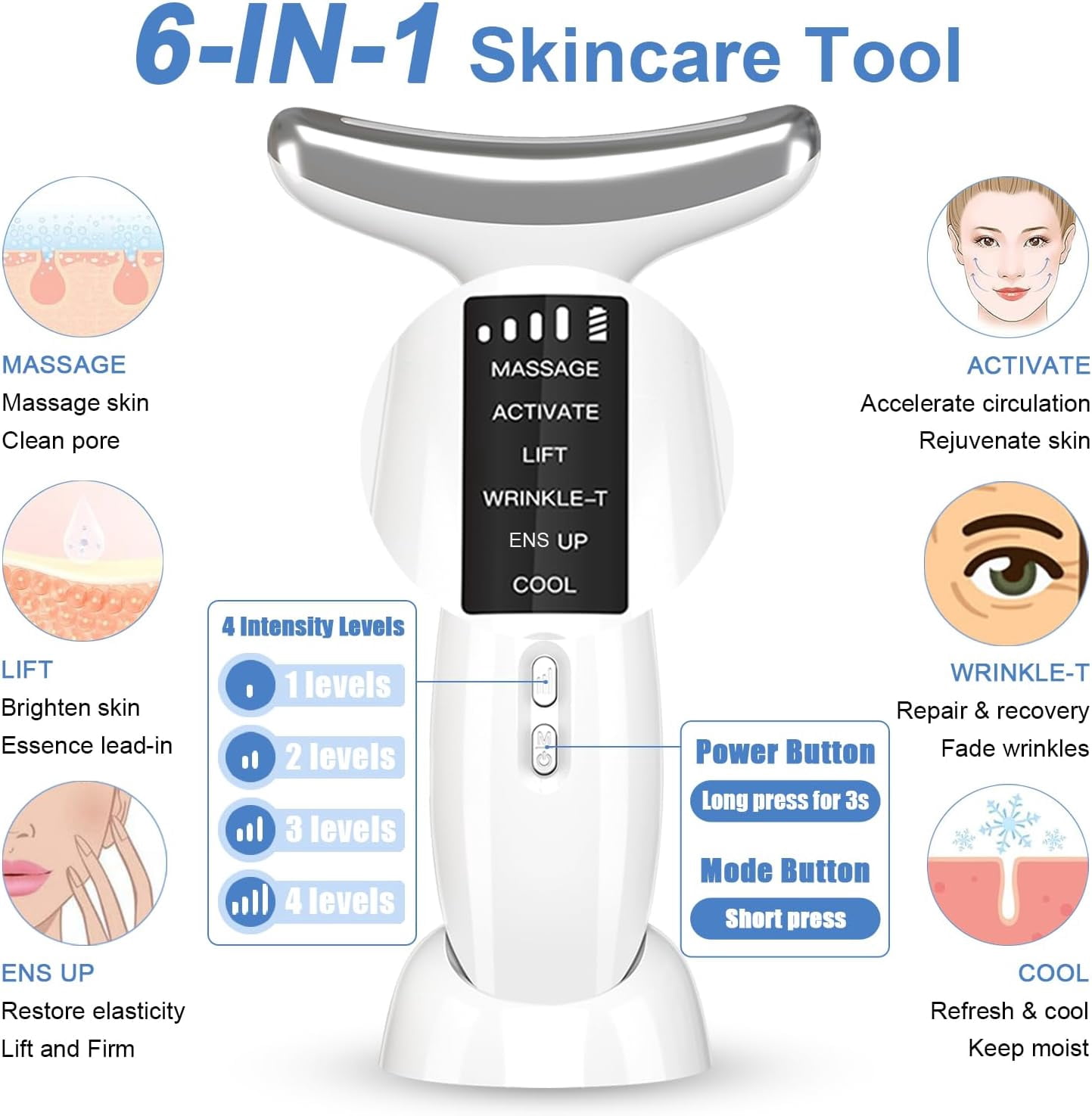 Red-Light Therapy for Face and Neck, Anti-Aging Massager with 4 Color LED, Vibration and Thermal Functions - White ( Dog House)