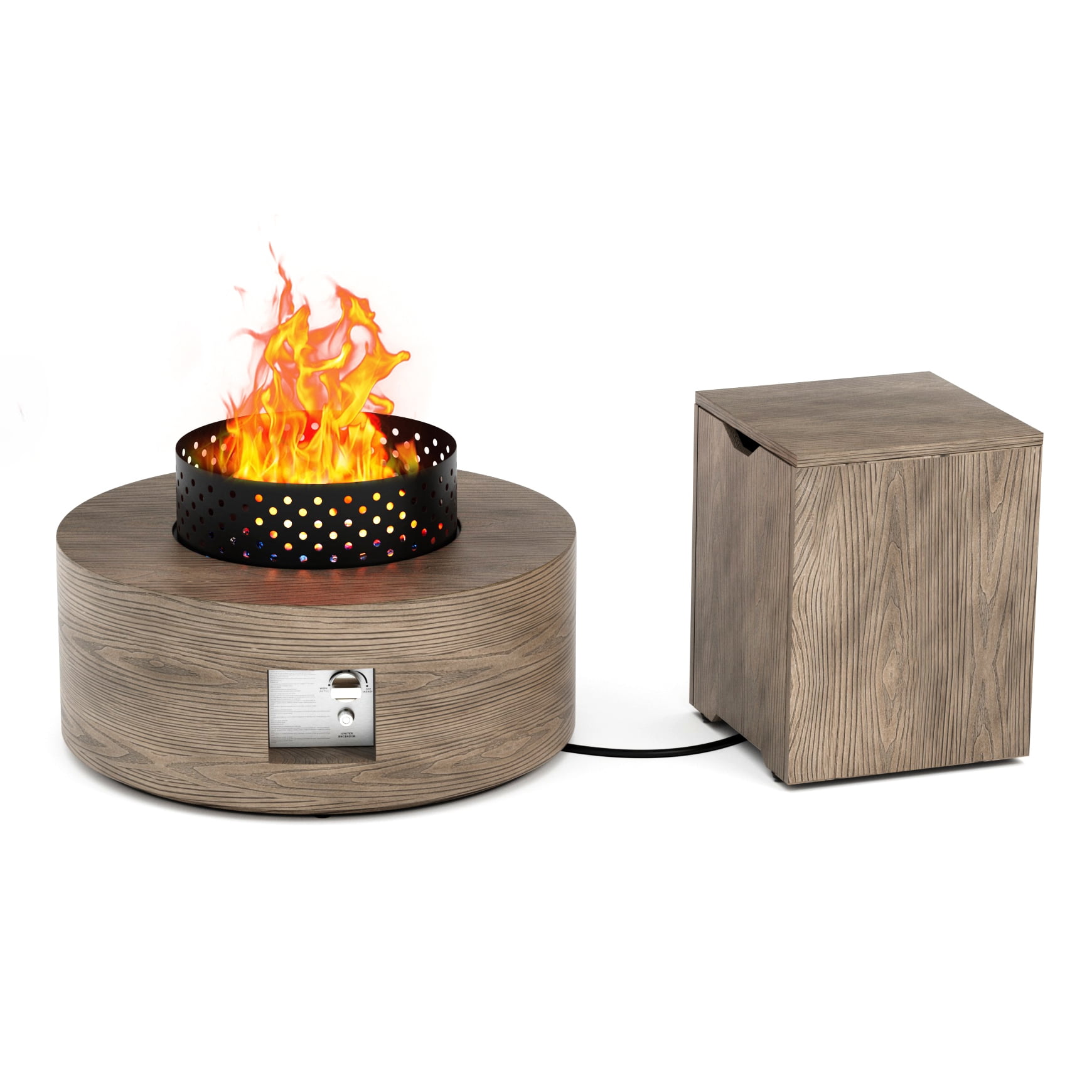 30 in. Round Coating Steel Propane Firepit Table, 50,000 BTU Outdoor Fire Pit Table in Dark brown Wood Grain