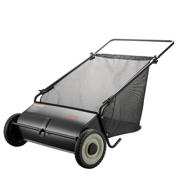 26 Inch Push Lawn Sweeper with 7 cu ft Mesh Bag 4 Spinning Brushes Heavy Duty Steel Frame Rubber Wheels for Leaves and Grass
