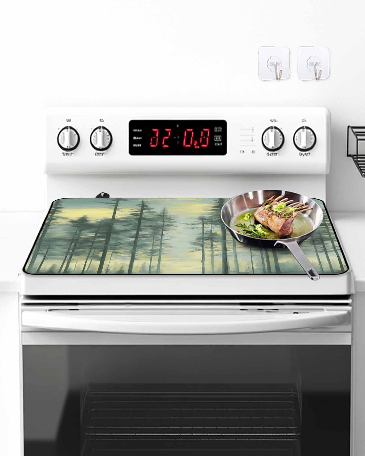Stove Top Covers for Electric Stove, Green Forest Glass Stovetop Cover Protector, Modern Oil Painting Art Botanical Induction Cooktop Protector Oven Mat for Kitchen Countertop 24"x21"