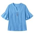 thumbnail image 7 of XuJwPNcy Womens T Shirts V Neck 3/4 Bell Sleeve Tops Trendy Ruffle Hem Blouse Casual Summer Outfits Ladies Soft Tees, 7 of 7