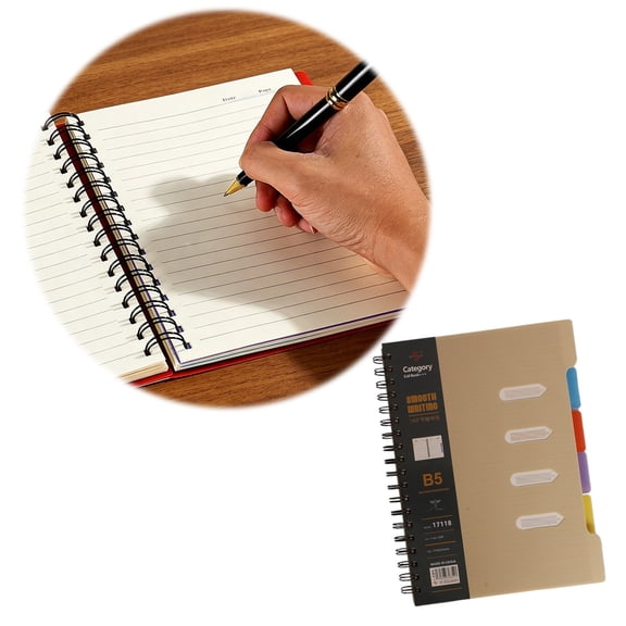 Khaki Plastic Hardcover 4-Subject Spiral Notebook with Colored Dividers for Organized Note-Taking