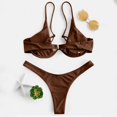 thumbnail image 5 of Women's Sexy Bikini Set Underwire Solid Color Two Piece Swimsuit Bow Tie Details for Beach Vacation Summer Pool Party,Coffee,M, 5 of 6