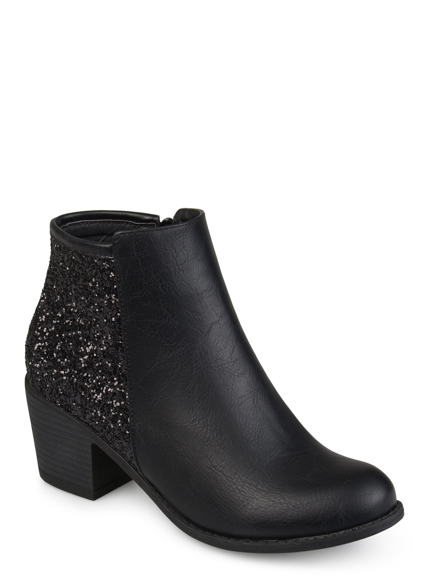 Brinley Co. Brinley Co. Women's Faux Leather Wood Stacked Heel Glitter Booties