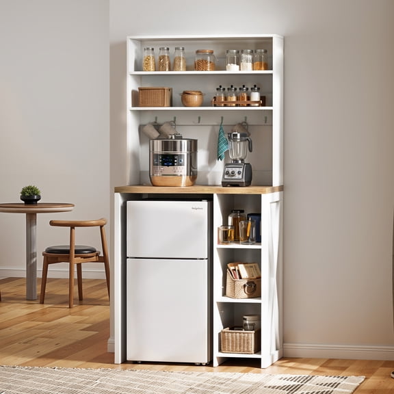 DEXTRUS Kitchen Baker's Rack with Power Outlets, 6-Tier Microwave Mini Fridge Stand, White
