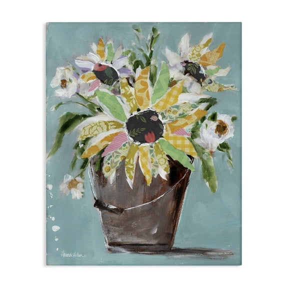 Stupell Industries Flower Bucket Bouquet Botanical & Floral Painting Gallery Wrapped Canvas Art Print Wall Art, 16 x 20