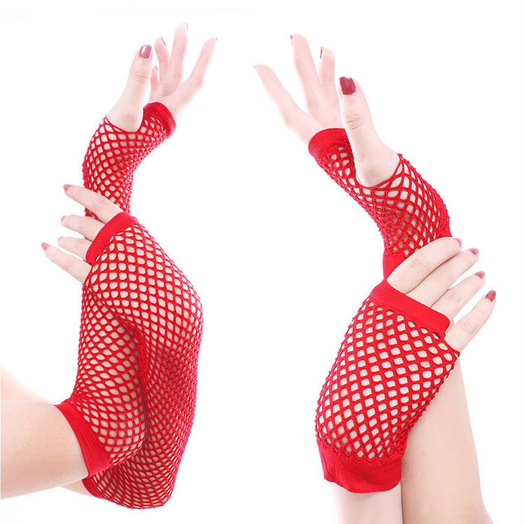 Lolmot Fingerless Gloves 80s Retro Vintage Nylon Stretchy Neon Short Mesh Gloves Punk