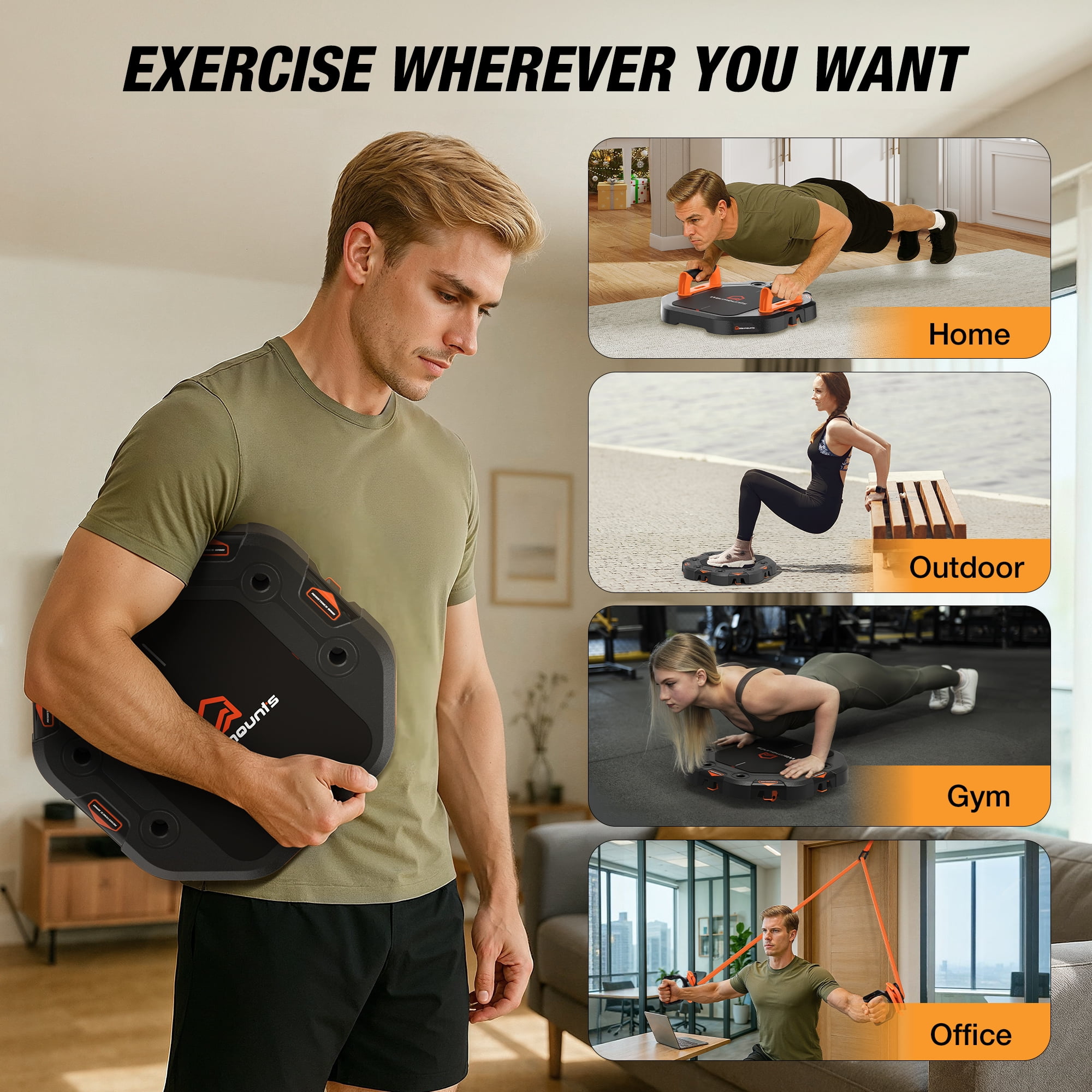 Warmounts 7-in-1 Adjustable Push up Board with Resistance Bands & Door Anchor - Full Body Workout, Safe & Space-Saving Home Gym Equipment for Men