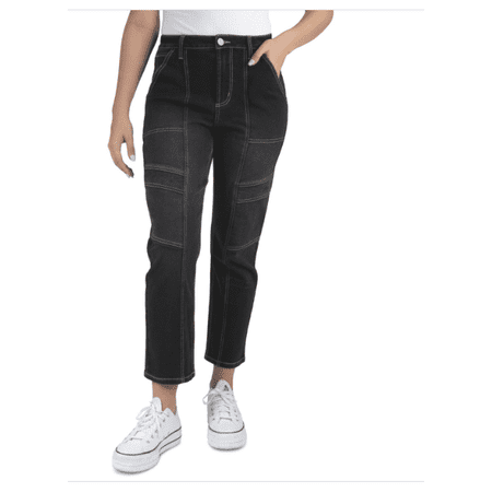 Indigo Rein Juniors' High-Rise Seamed Straight-Leg Jeans - Black