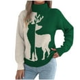 thumbnail image 2 of GUZOM Sweaters Womens Christmas Reindeer Turtleneck Sweater - Color Block Loose Fit Acrylic Green Pullover for Holiday Parties, Family Gatherings & Daily Winter Wear,Size XL, 2 of 8